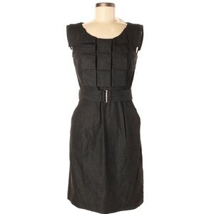 Sandra Darren Dress Womens 8 Charcoal Black/Gray Cap Sleeve Pleated Denim Pocket